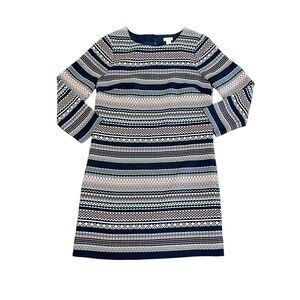J Crew Women 0‎ Navy Pink Printed Stripe 3/4 Sleeve Knee Length Shift Dress